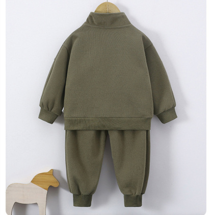 2pcs Baby Boy Digitally Printed Stand-up Collar Casual Sweatshirt Set