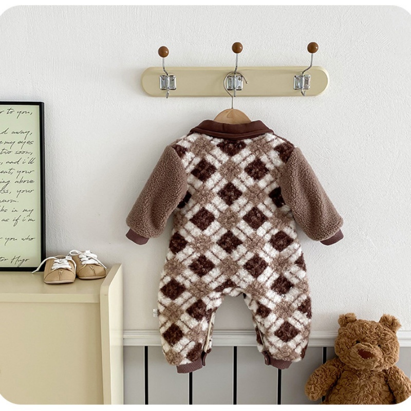 Baby Cartoon Bear Plaid Tie Romper