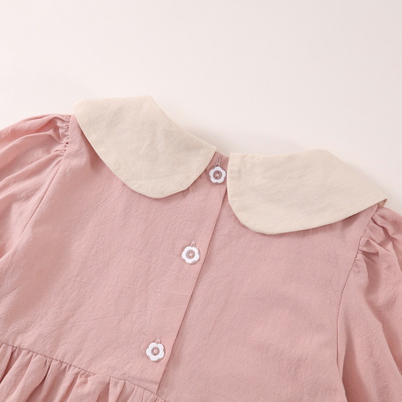 Baby Girl Babydoll Collar Bear Embroidery Long Sleeve Dresses