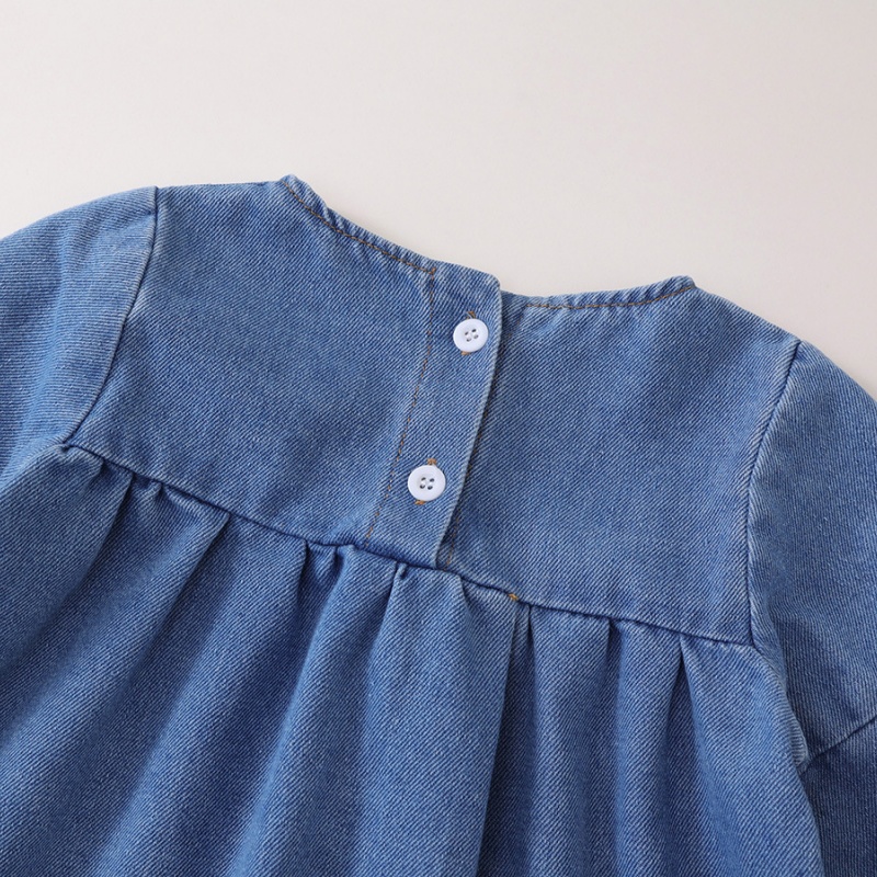 Baby Girl Ethnic Embroidered Denim Skirt Long Sleeve Dresses