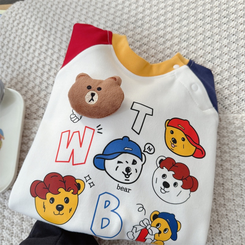 Baby Boy Cute Bear Contrast Sleeve Romper