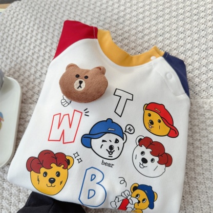 Baby Boy Cute Bear Contrast Sleeve Romper