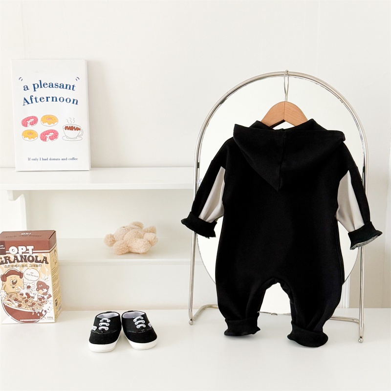 Baby Unisex Casual Letter Print Hooded Romper