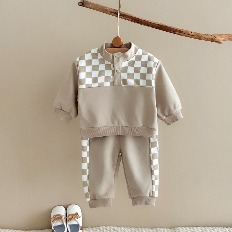 Baby Boy Checkered Panel Sweatsuit Two Piece Set