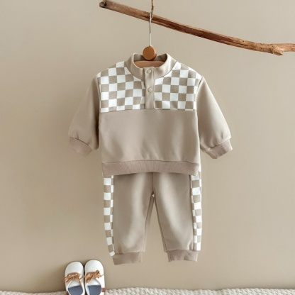 Baby Boy Checkered Panel Sweatsuit Two Piece Set