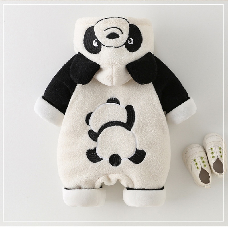 Cartoon Panda Hooded Thick Baby Romper