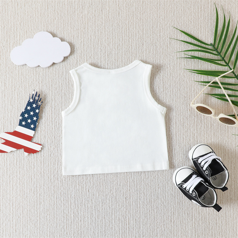 2pcs Baby Boy/Girl Independence Day cap and Letter Print Sleeveless with Pant Set