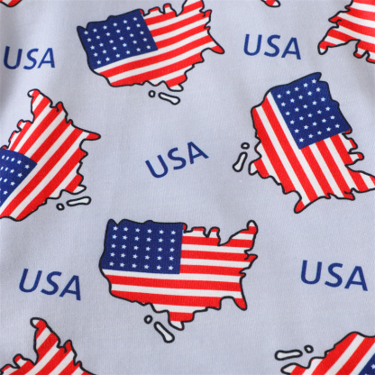 Baby Boy/Girl Independence Day Flag Print Short Sleeve Bodysuit