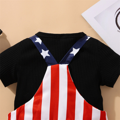 Baby Boys Independence Day Stars and Stripes T-shirt+Suspenders 2pcs Set