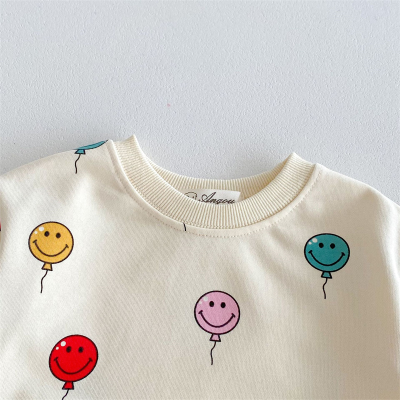 2pcs Baby Boy/Girl Smiley Colourful Balloon Print  Sweatshirt with Trouser Set