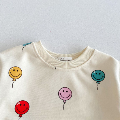 2pcs Baby Boy/Girl Smiley Colourful Balloon Print  Sweatshirt with Trouser Set