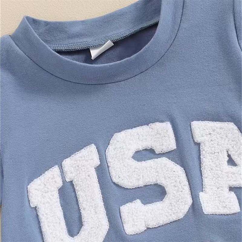 Baby Boys Embroidered Independence Day Alphabet USA Short Sleeve Rromper