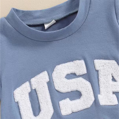 Baby Boys Embroidered Independence Day Alphabet USA Short Sleeve Rromper