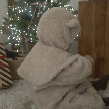 Baby Plush Thickened Bodysuit with Bear Cape Set