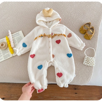 Baby Girl Cute Love Heart Padded Hooded Romper
