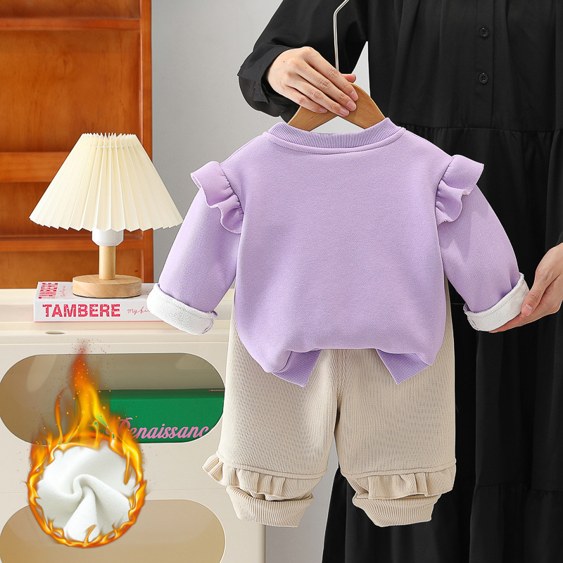 2pcs Baby Girl Thickened Rainbow Patterns Sweatshirt Set