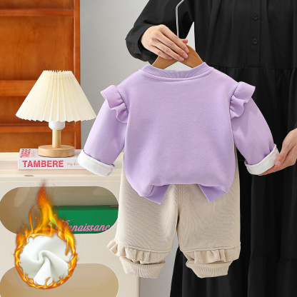 2pcs Baby Girl Thickened Rainbow Patterns Sweatshirt Set