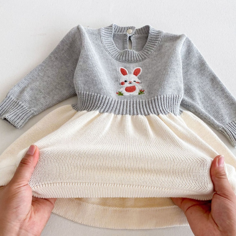 Baby Girl Knitted Cute Bunny Long Sleeve Dress