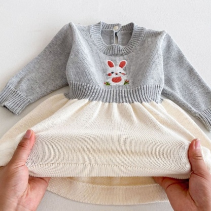 Baby Girl Knitted Cute Bunny Long Sleeve Dress