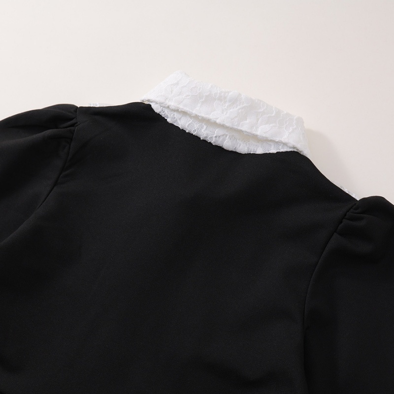 Baby Girl Black Hepburn Style Lace Bow Long Sleeve Dress