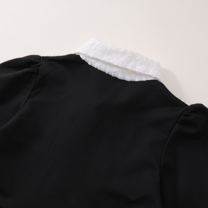 Baby Girl Black Hepburn Style Lace Bow Long Sleeve Dress