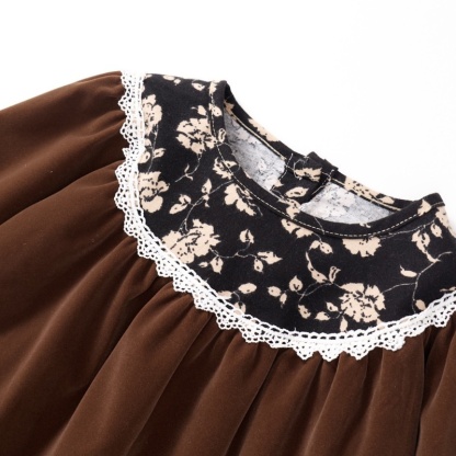 Baby GirlVelvet Lace Bubble Sleeve Long Sleeve Dress
