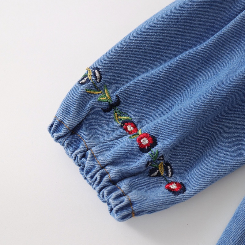 Baby Girl Ethnic Embroidered Denim Skirt Long Sleeve Dresses