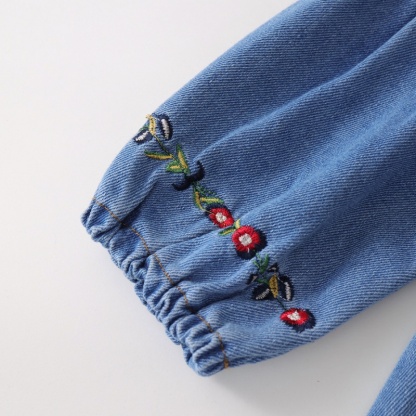 Baby Girl Ethnic Embroidered Denim Skirt Long Sleeve Dresses