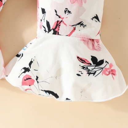 2pcs Baby Girl Cute Alphabetical Flowers Long Sleeve Set With Hairband