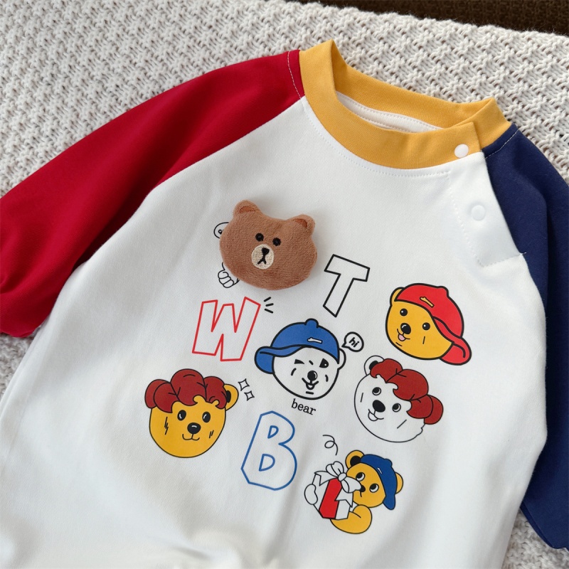 Baby Boy Cute Bear Contrast Sleeve Romper