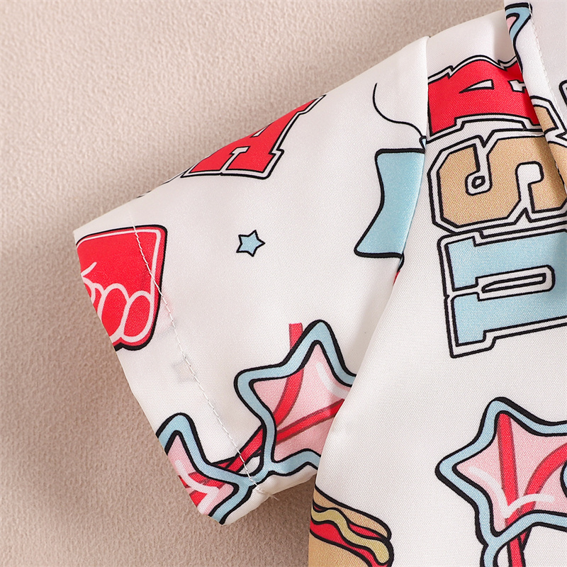 Baby Boys Independence Day Element Print Bodysuit + Suspenders 2pcs Set