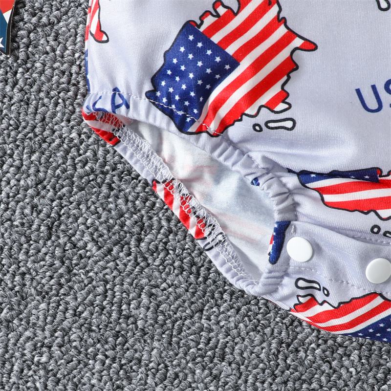 Baby Boy/Girl Independence Day Flag Print Short Sleeve Bodysuit