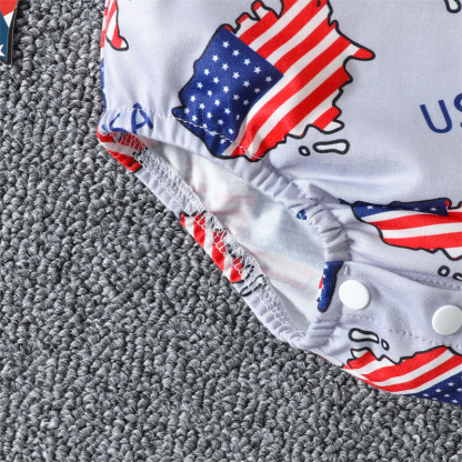 Baby Boy/Girl Independence Day Flag Print Short Sleeve Bodysuit