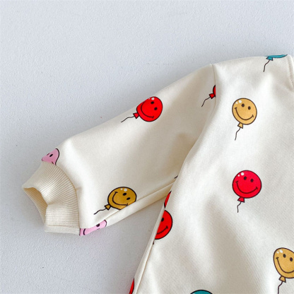2pcs Baby Boy/Girl Smiley Colourful Balloon Print  Sweatshirt with Trouser Set