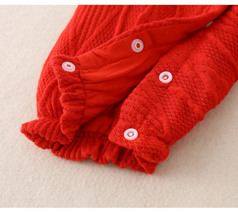 Baby Girl Red Heart Pattern Zip With Hat Romper