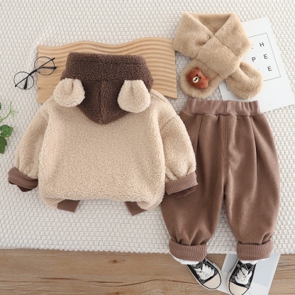 2pcs Baby Boy/Girl Bear Thickened Hooded with Scarf Set