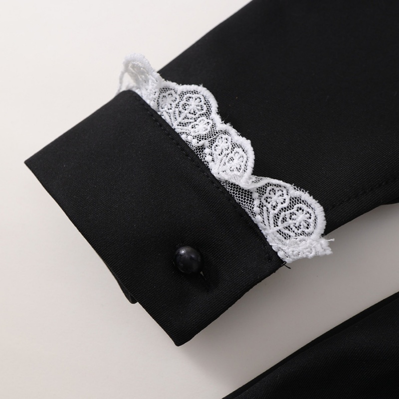 Baby Girl Black Hepburn Style Lace Bow Long Sleeve Dress