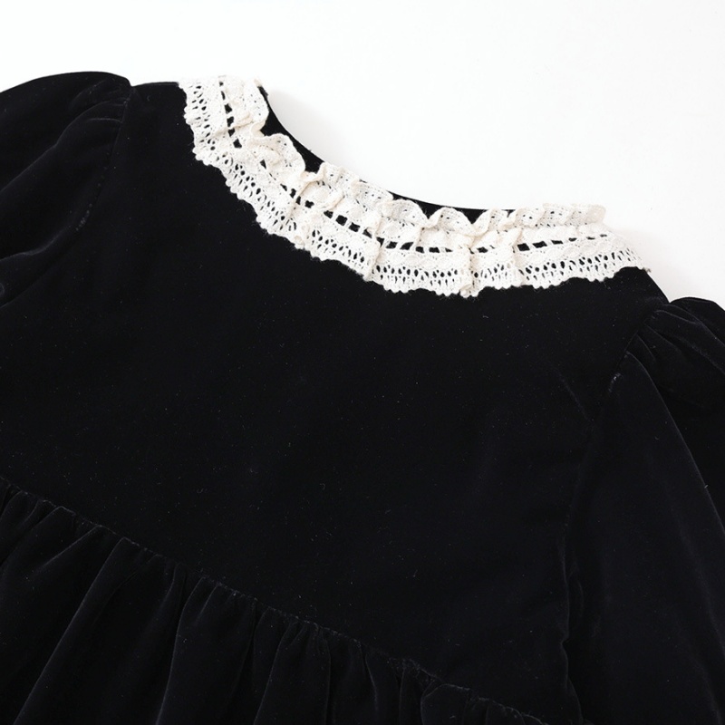 Baby Girl Velvet Padded Lace Lace Princess Dress Long Sleeve Dresses