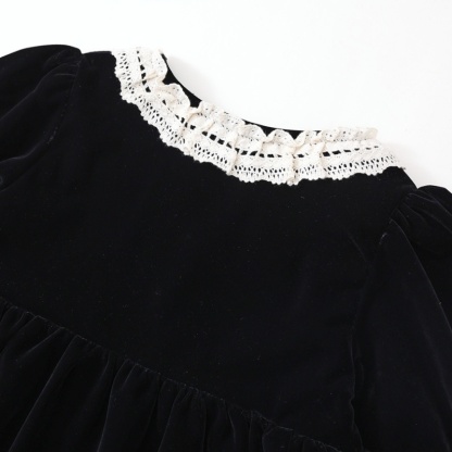 Baby Girl Velvet Padded Lace Lace Princess Dress Long Sleeve Dresses