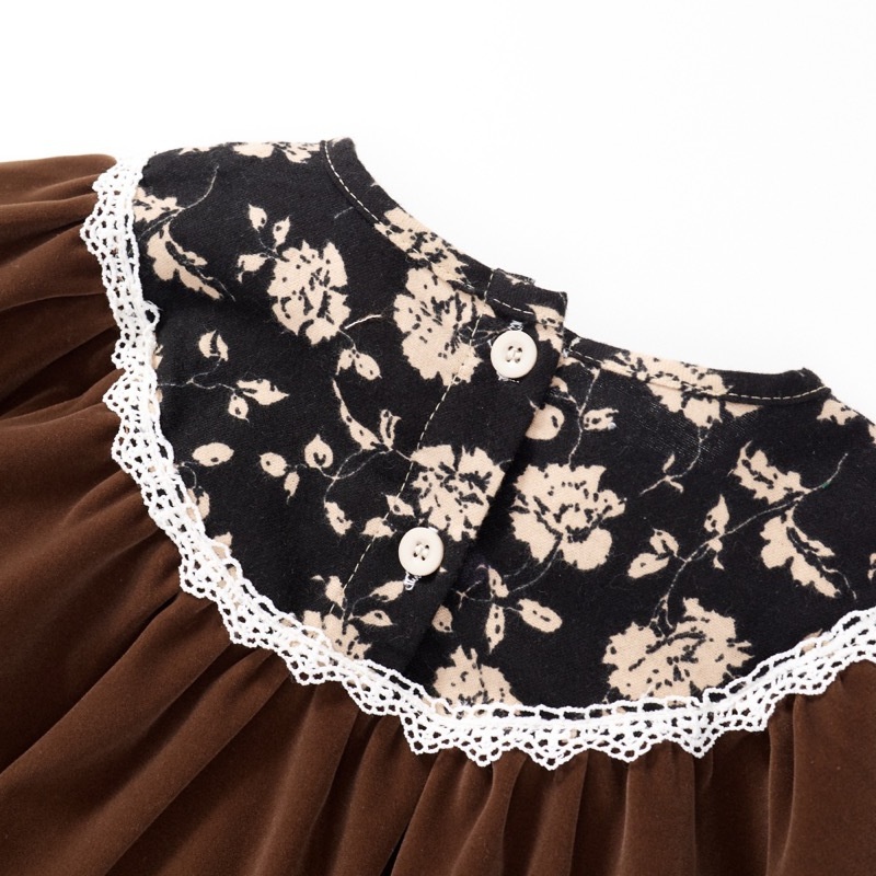 Baby GirlVelvet Lace Bubble Sleeve Long Sleeve Dress