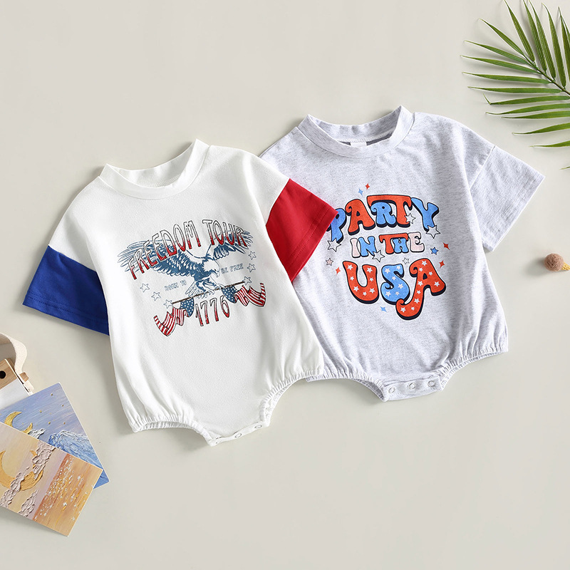 Baby Boy/Girl Independence Day Monogram Print Short Sleeve Bodysuit