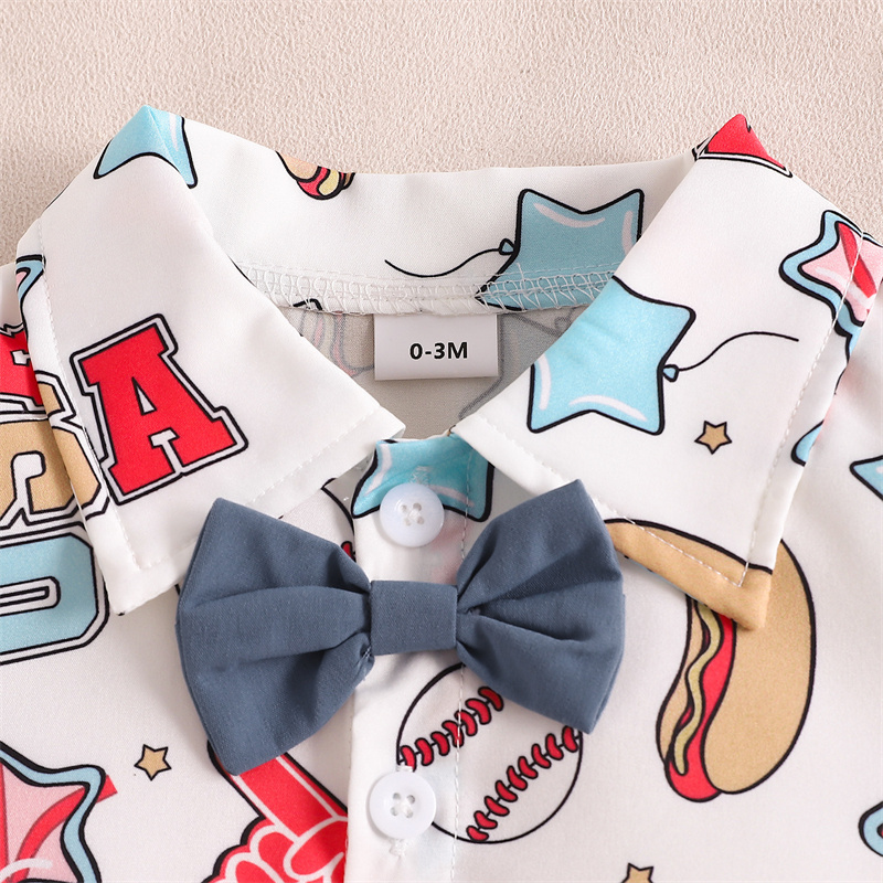 Baby Boys Independence Day Element Print Bodysuit + Suspenders 2pcs Set