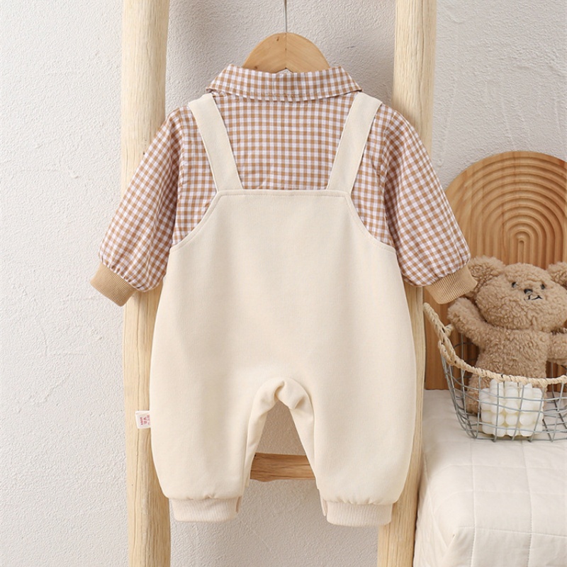 Baby Boy Plaid Suspenders Collar Long Sleeve Romper Set