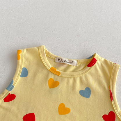 2pcs Baby Boy/Girl Thin Cotton Love Dot Print Sleeveless T-Shirt with Pant Set