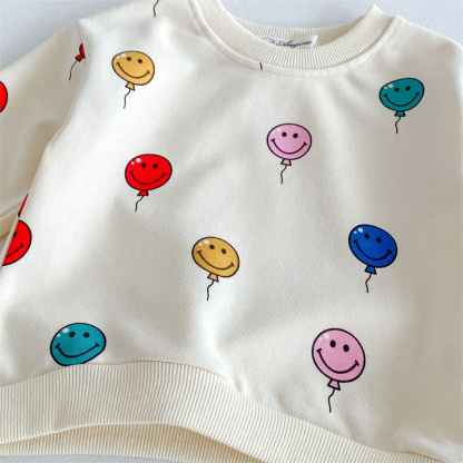 2pcs Baby Boy/Girl Smiley Colourful Balloon Print  Sweatshirt with Trouser Set