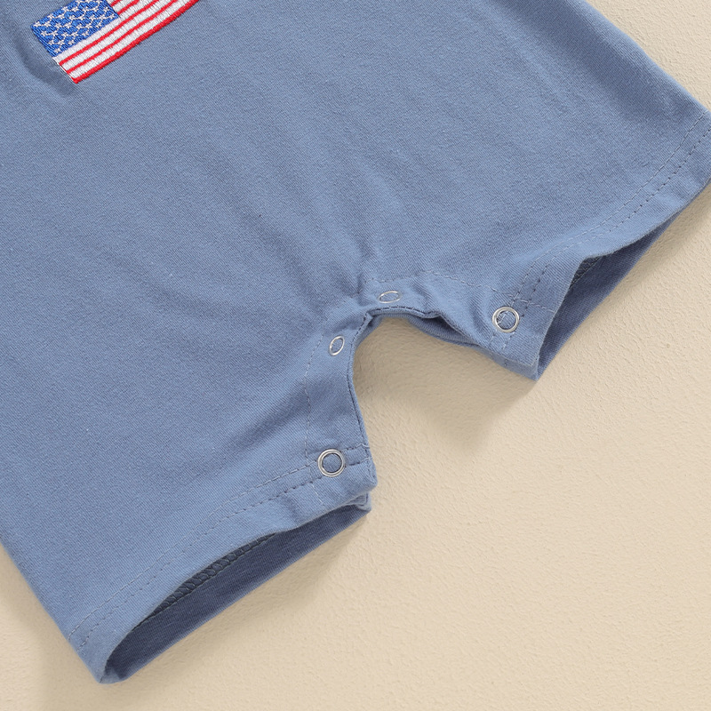 Baby Boys Embroidered Independence Day Alphabet USA Short Sleeve Rromper