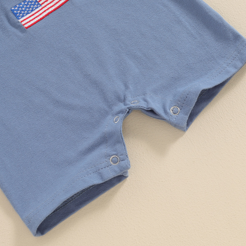 Baby Boys Embroidered Independence Day Alphabet USA Short Sleeve Rromper