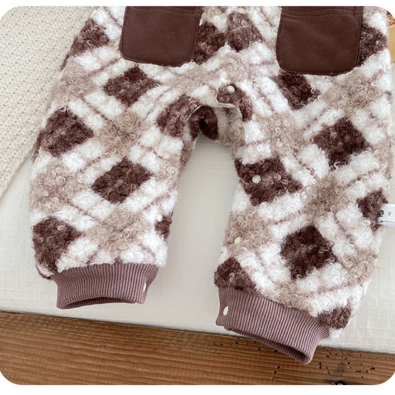 Baby Cartoon Bear Plaid Tie Romper