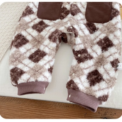 Baby Cartoon Bear Plaid Tie Romper