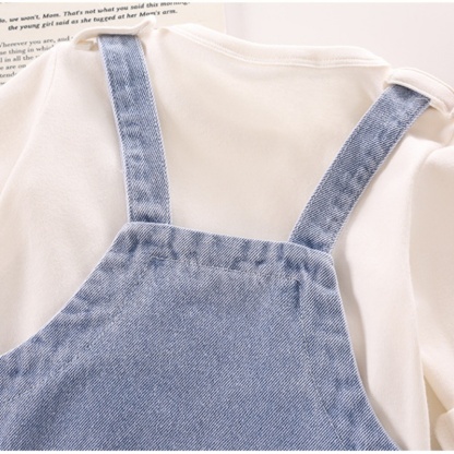 2pcs Baby Boy/Girl Cute Bear Bunny Denim Long Sleeve Romper Set